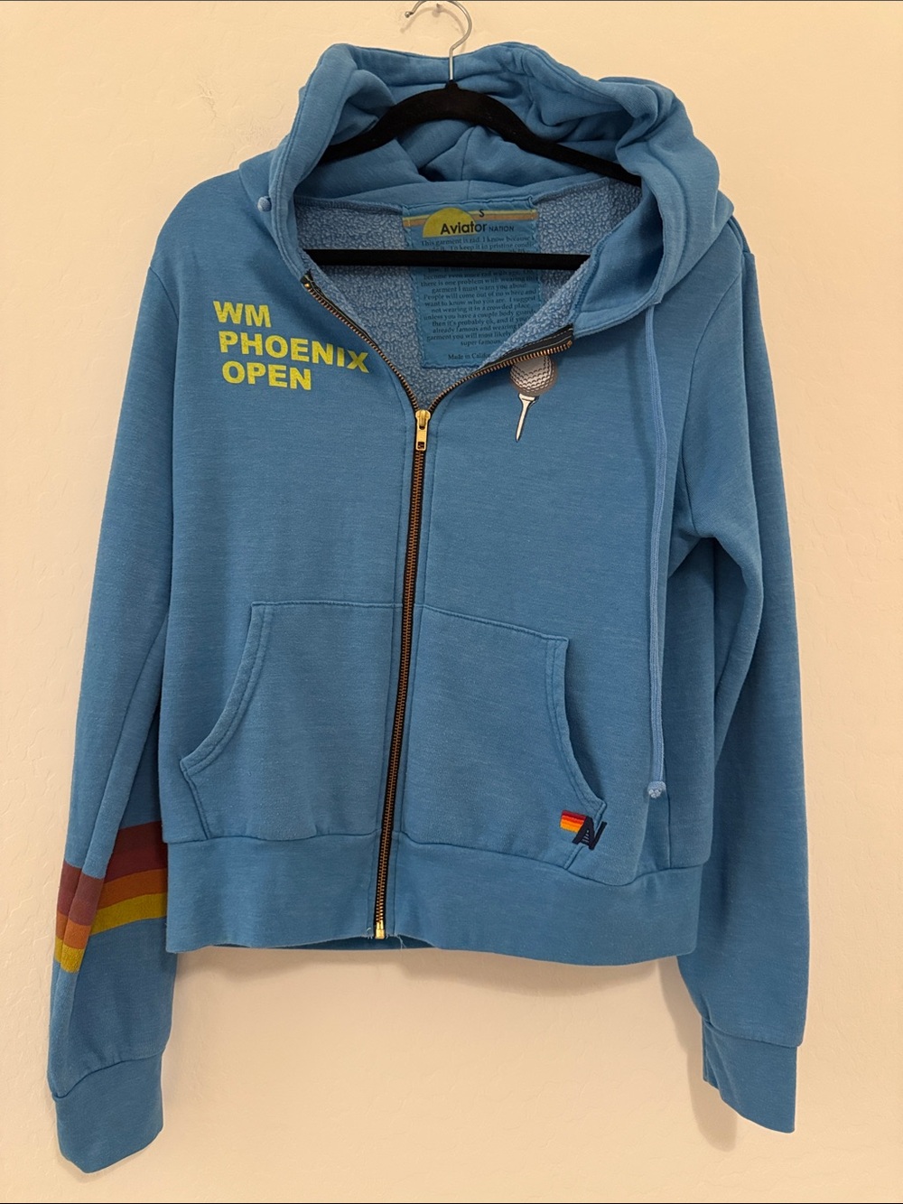 RARE Limited Edition Aviator Nation WM Phoenix Open Blue Zip Hoodie Sz S